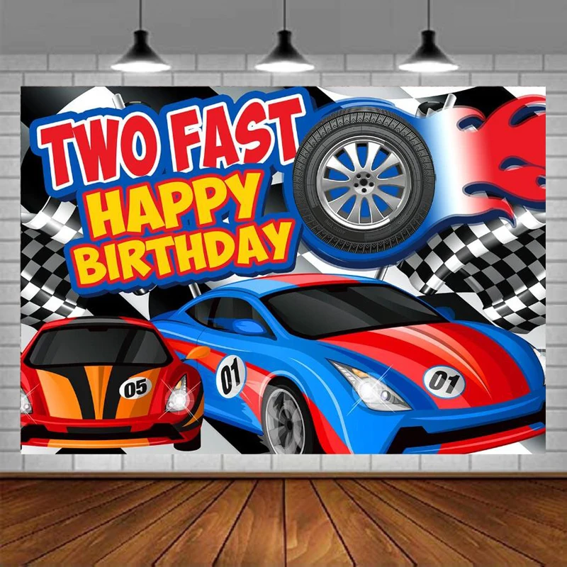 Car Racing 2nd Birthday Photography Backdrop For Boy Two Fast Second Photo Background 2 Year Old Birthday Decorations Banner