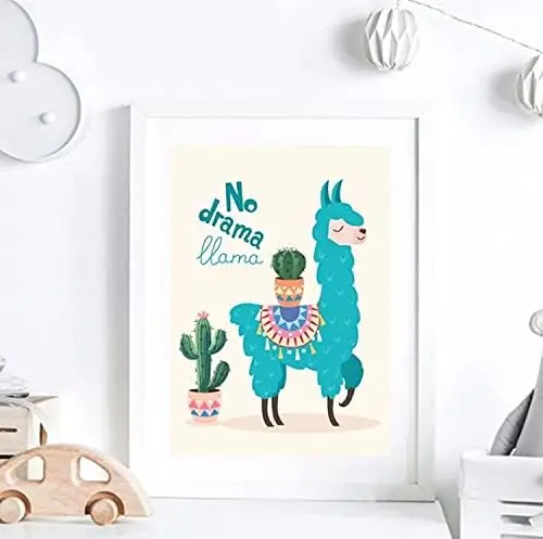 Eeypy Llama Poster Nursery Cactus No Drama Llama Art for Girls and Boys Babies Wall Decor Home Decor Tin Signs Vintage Funn sign