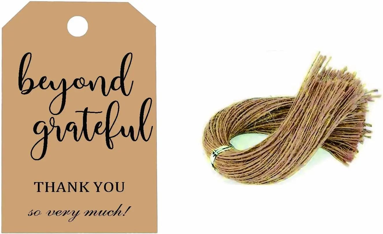 50er-Pack Dankes-Geschenkanhänger aus Kraftpapier mit Schnur, 5,1 x 7,6 cm, Dankeskarten für Geschenke, perfekt für Hochzeitsgeschenke, Babyparty,