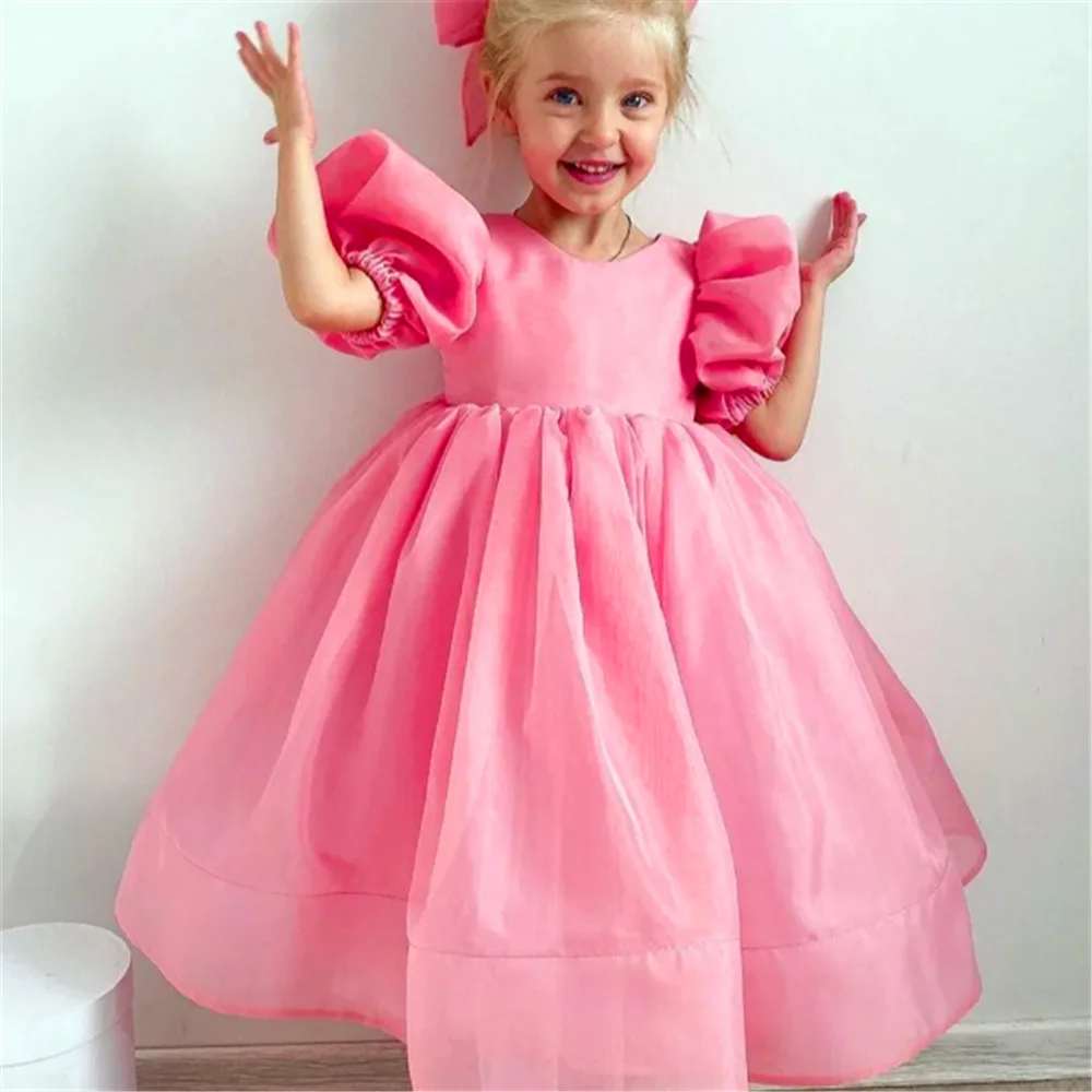 Lovely Pink Angel Sleeveless Loose Lace Flower Girl Dress Princess Ball First Communion Dresses Surprise Birthday Present