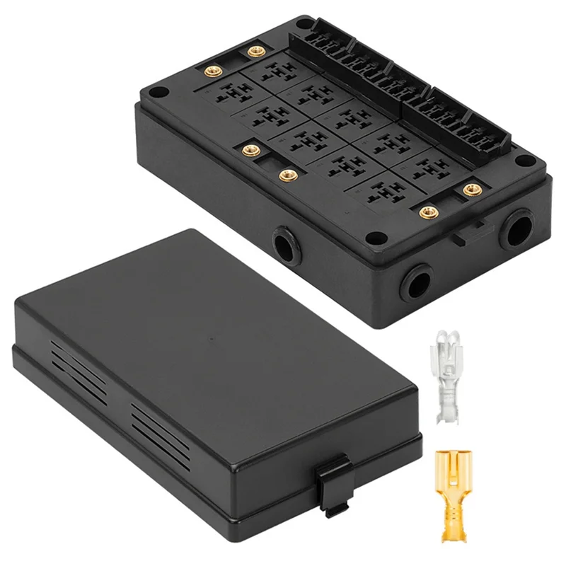 12V Fuse Relay Box Block for Car, Truck - 10 Slot Style Relay Holder_N29R