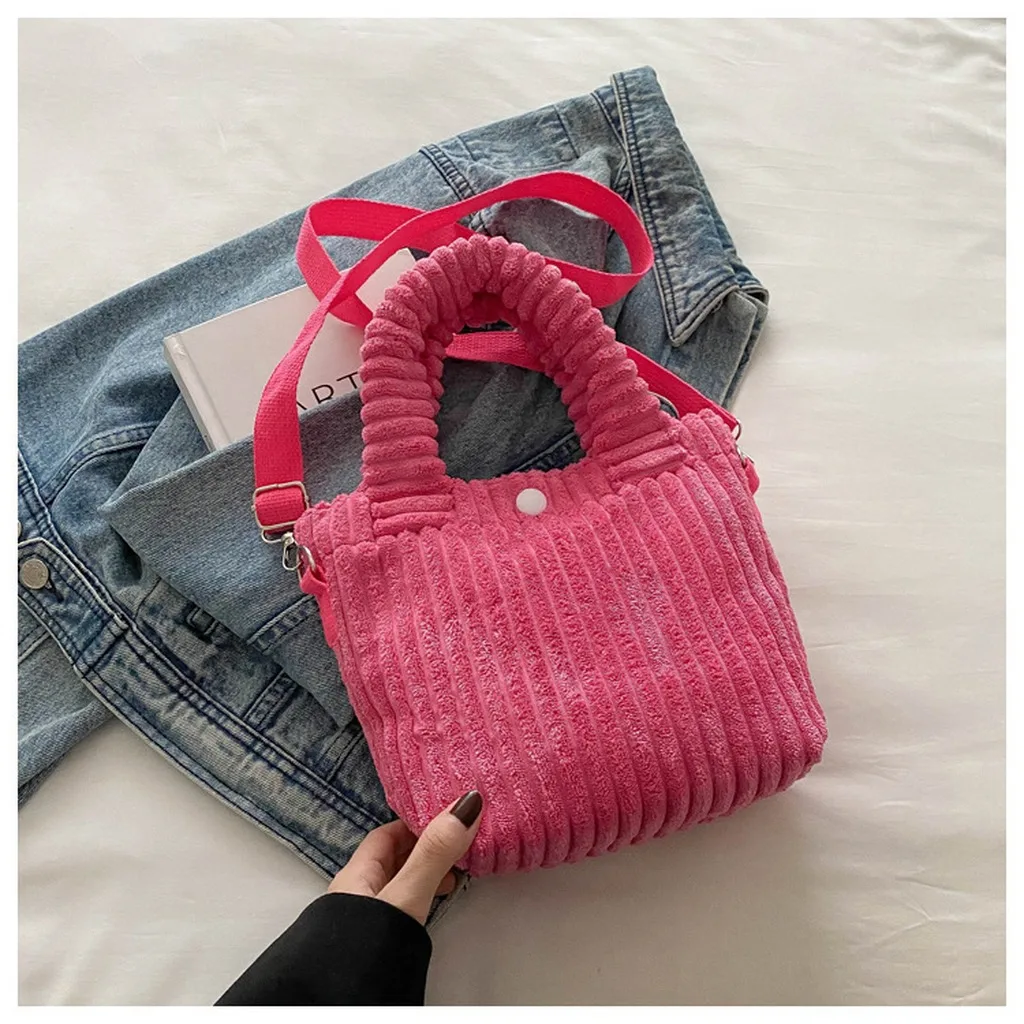 Shoulder Bag Rounded Corduroy Shoulder Bag Corduroy Tote Bag Adjustable For Daily Commuting Daily Use Casual Fall Outfits