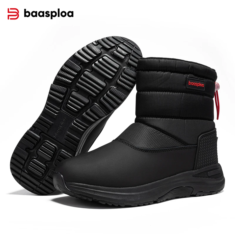 

Baasploa Men Snow Boots Anti Splash Water Winter Cotton Shoes Male New Comfort Plush Warm Walking Shoes Non-Slip Wear Resistant