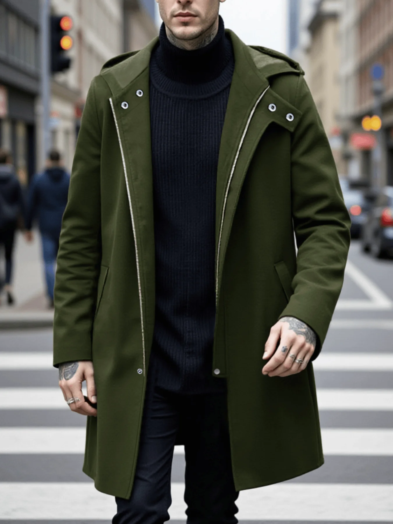 

Men's Zipper Trench Coat for Autumn Thickened Lining for Warmth Windbreaker and Outdoor Commute Simple Style Windbreaker Street