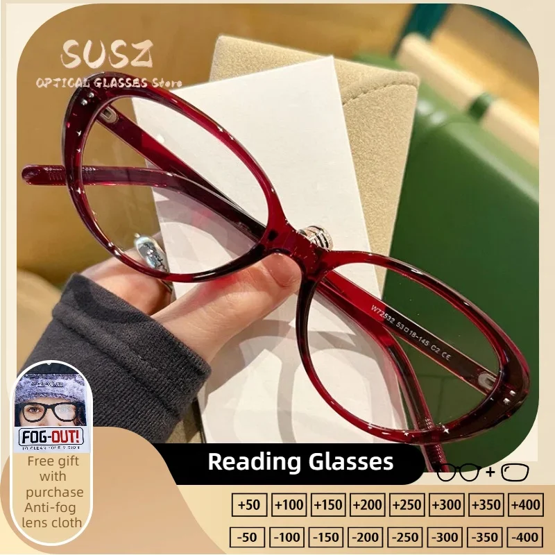 

SUSZ Reading Glasses Trendy Round Oval Frame Anti Blue Light Prescription Optical Glasses Progressive Reading Eyeglasses