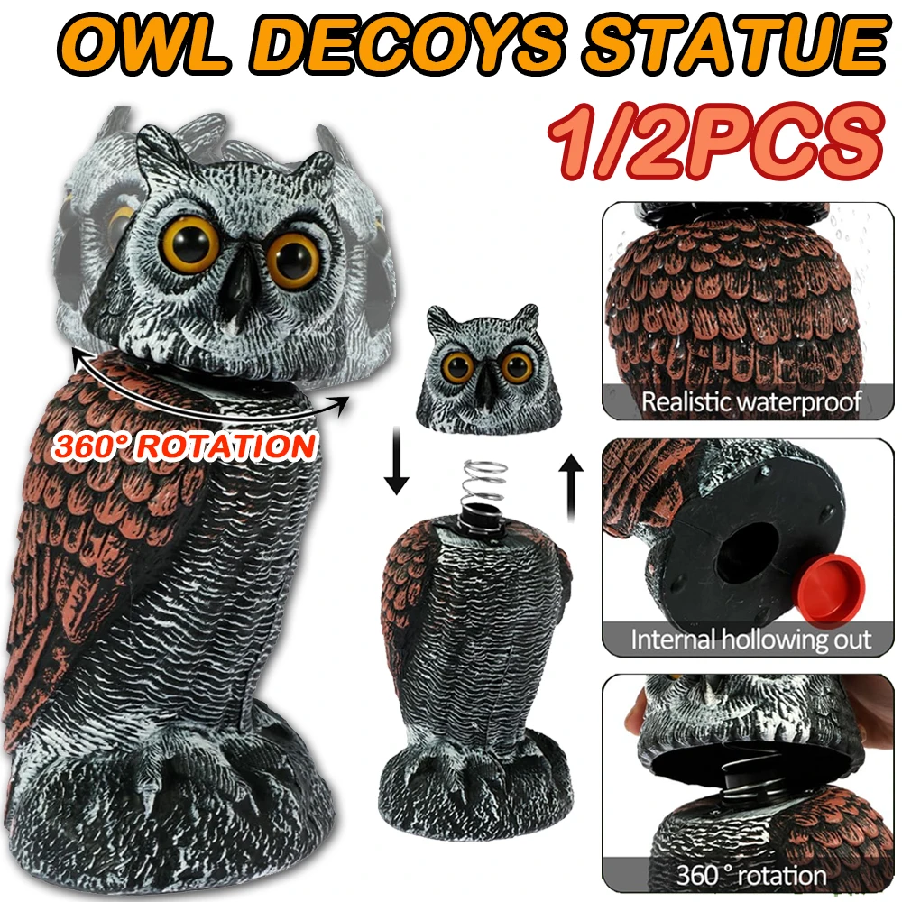 

1/2Pcs Owl Decoy Scare Bird Repeller Owl Scarecrow Sculpture Shaking Head Simulation Bird Deterrent Realistic Owl Bird Deterrent