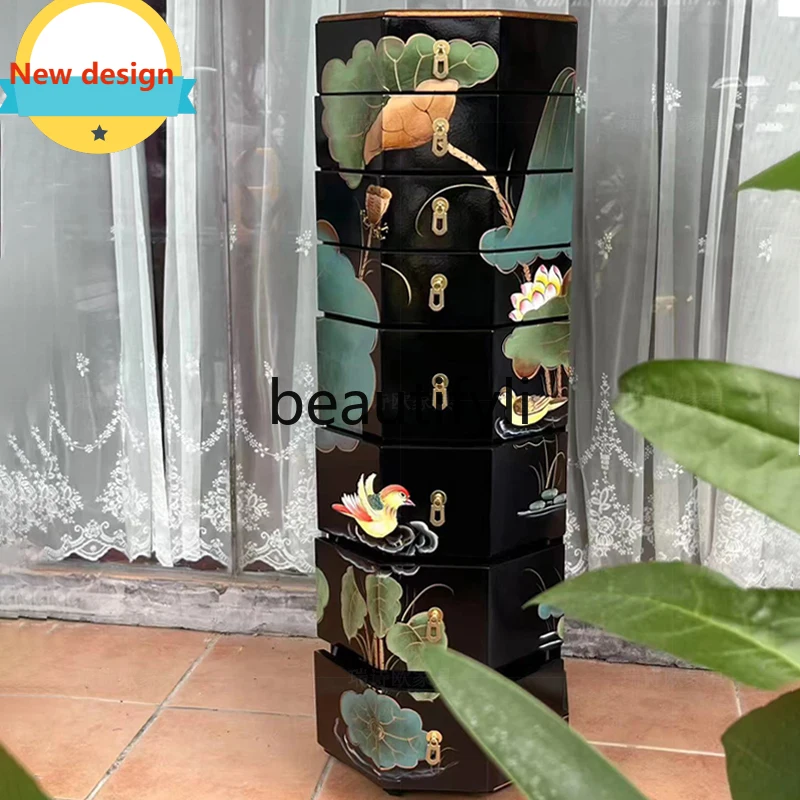 

New Chinese Style Retro Painted Solid Wood Classical Multi-layer Storage Antique Decorative Chest Jewelry Organizer Cabinet