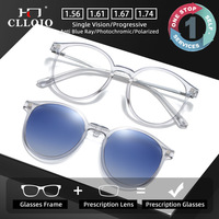 CLLOIO 2-in-1 Polarized Magnetic Suction Glasses Women Round Frame Myopia Sunglasses Prescription Customized Progressive Glasses