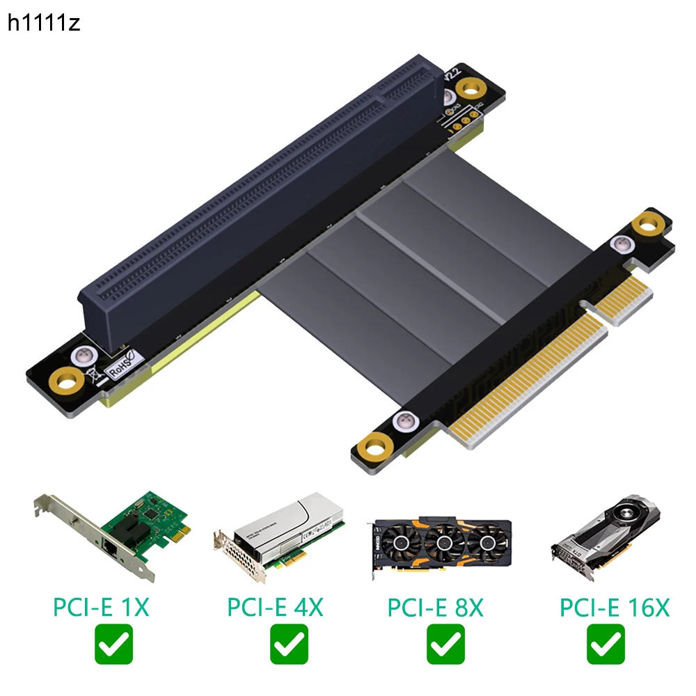 PCI Express PCIe 3.0 x8 to x16 Riser Card Extension Cable 8Gbps High Speed PCI Express 16x Ribbon Extender 90 Degree Right Angle