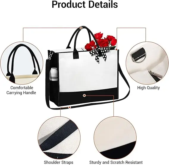 Personalized Canvas Beach Bag Set Gifts for Women,Custom Embroidery Effect Tote Bag and Makeup Bag Set