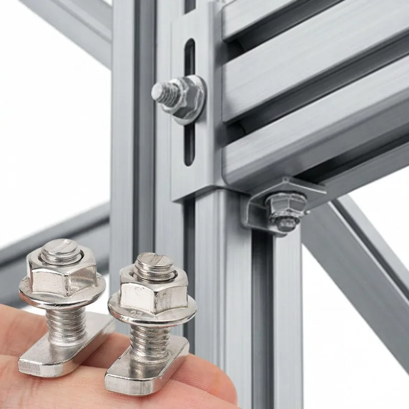 Hammerkopfschrauben 20 Stück M6 x16 Stockschrauben Edelstahl Flanschmuttern Hammerkopfschraube mit Sperrzahnmuttern für PV Solar Montageschienen Gewächshaus Photovoltaik