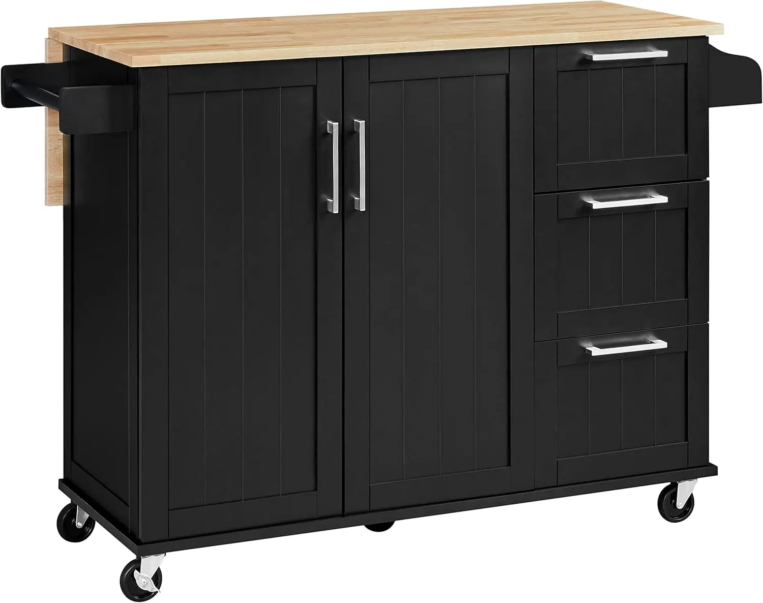 Kitchen Island Cart with Drop-Leaf Countertop, Rolling Kitchen Island Breakfast Bar Table on Wheels with Storage Cabinet & 3 Dra