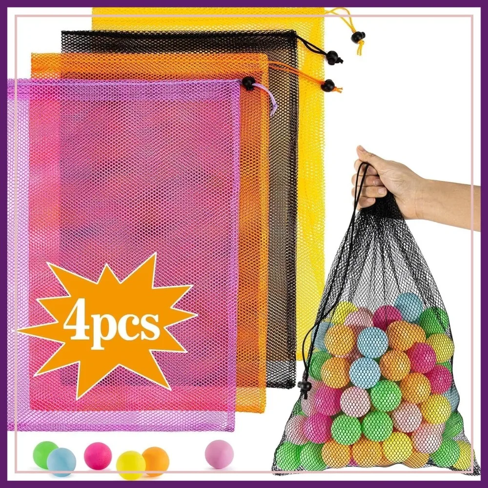 

4PCS Colorful Mesh Drawstring Bag - Breathable Nylon Storage 18x12 inch for Travel, Gym, Home