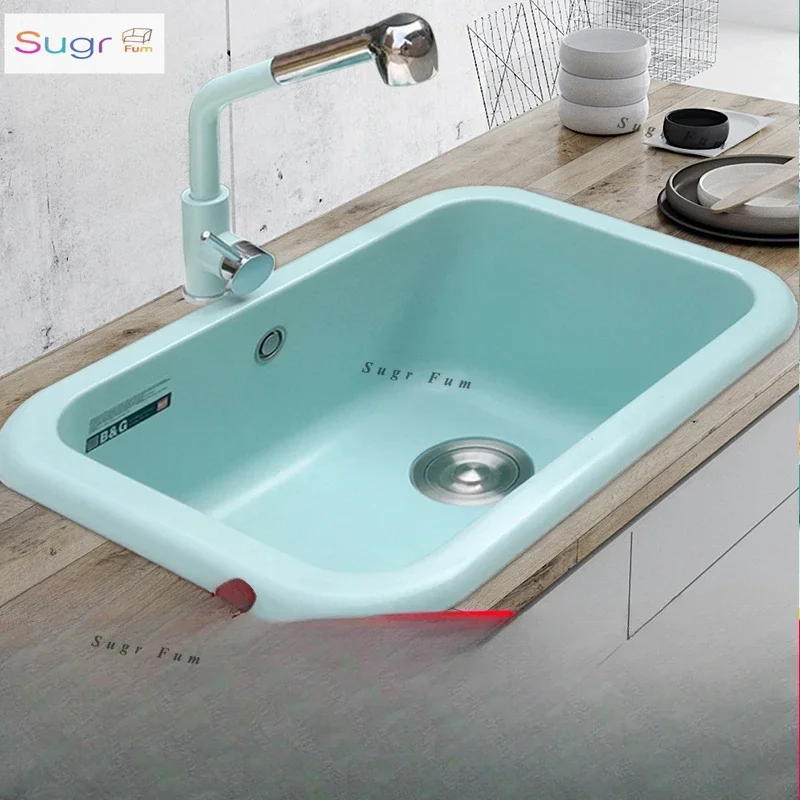 

Azure quartz stone large single slot cupboard room vegetable basin table basin middle island basin handmade arc granite sink