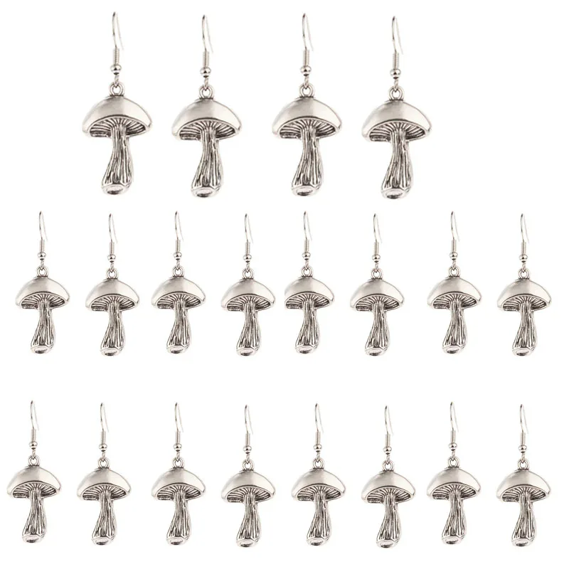 10 Pair/lot Vintage Mushroom Drop Earrings Vegetarian Lover Jewelry for Women fashion Metal Plant Accessories Wholesale