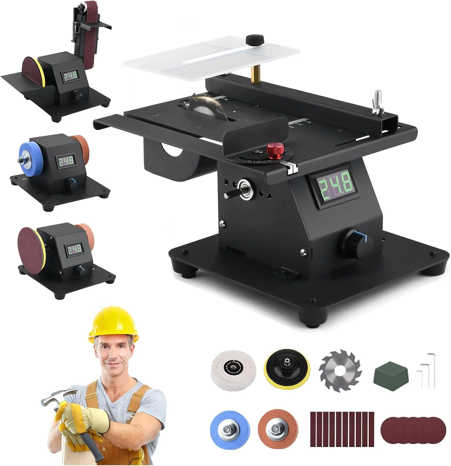 350W Mini Table Saw for Crafts Power Mini Functional Table Saw Mini Desktop Electric Saw For DIY Wood Acrylic PCB Cutting