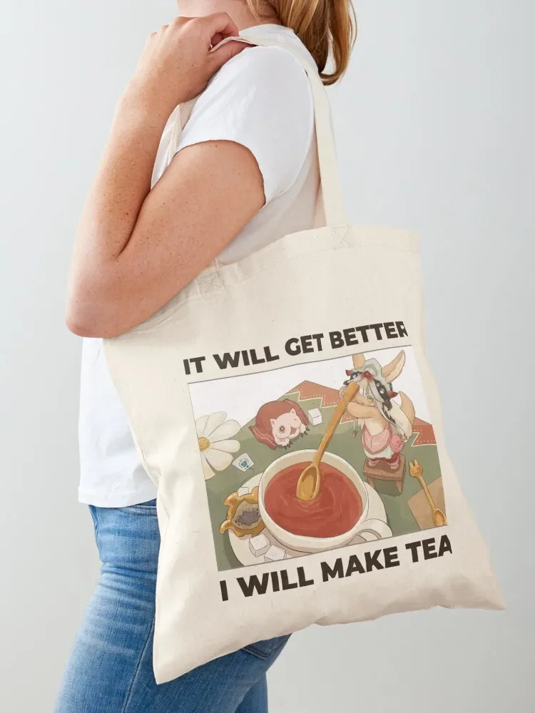 It will get better - I will make tea - Made in Abyss - Nanachi _amp_ Mitty Tote Bag reusable shopping bags Canvas shoulder bag