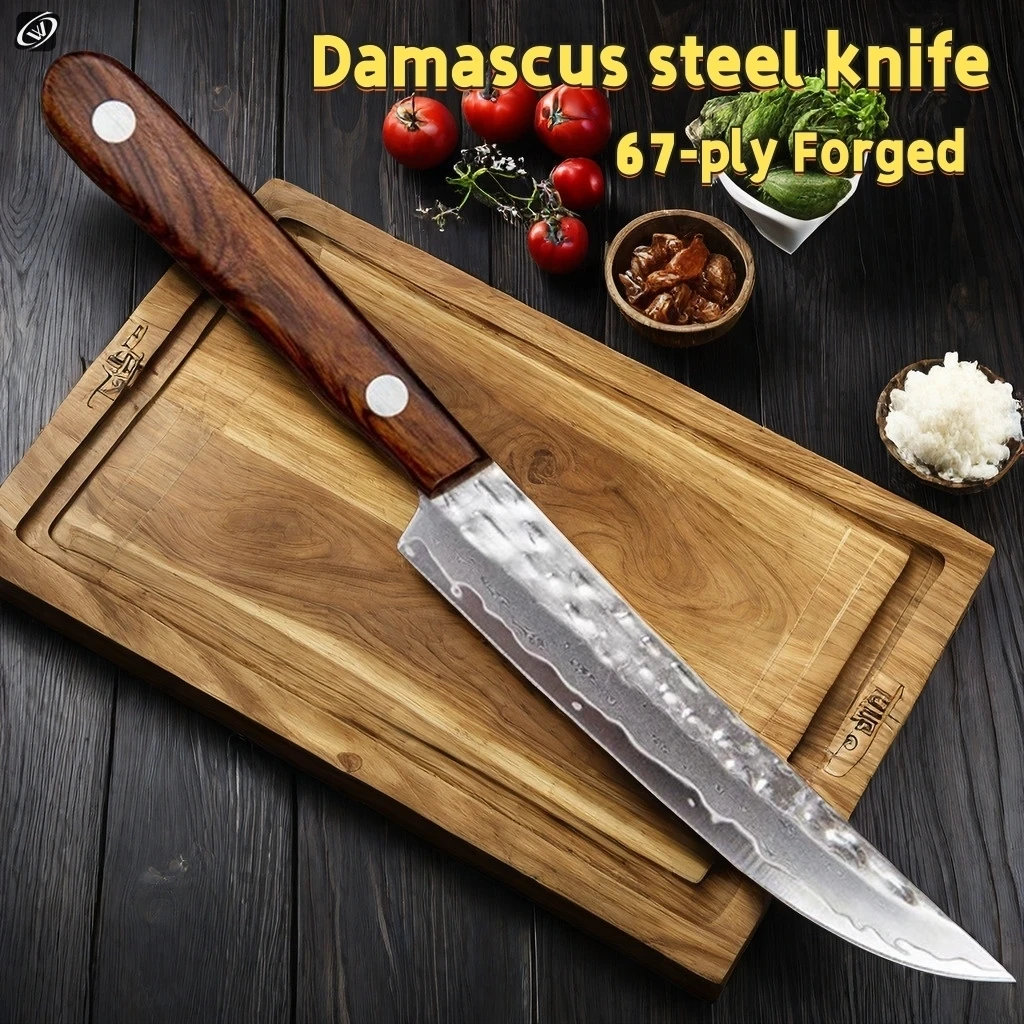 67-ply Forged Damascus Steel Fruit Knife Blade Sharp Peeling Boning Knife Smooth Solid Wood Handhandle Kitchen Accessories Knife