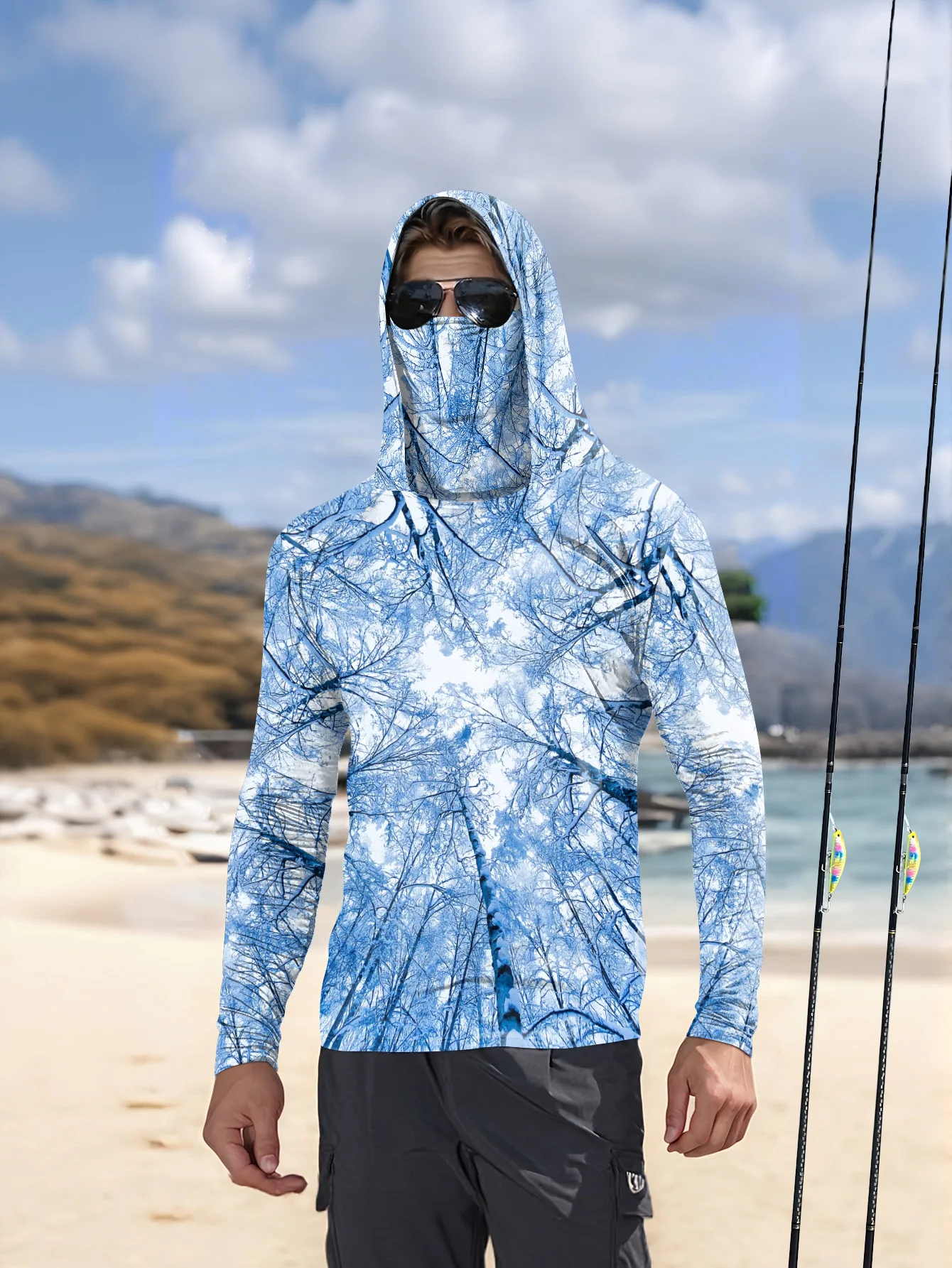 Sudadera con capucha para pesca, camisa de manga larga con protección solar para hombre, camisa deportiva para caza, camisa con protección solar, camisa de pesca para playa.