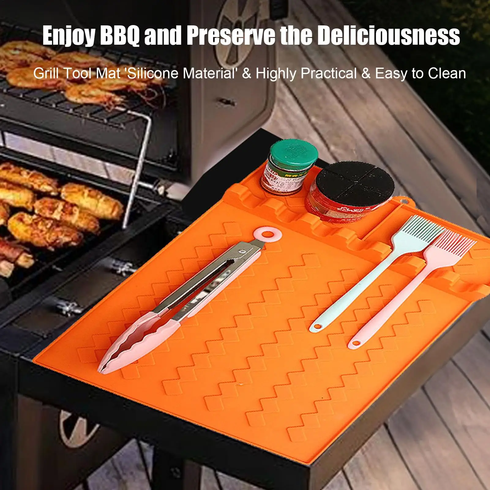 Silicone Grill Mat Heat Resistant Spatula Holder Countertop Protector BBQ Griddle Tools Pad Side Shelf for Outdoor Kitchen