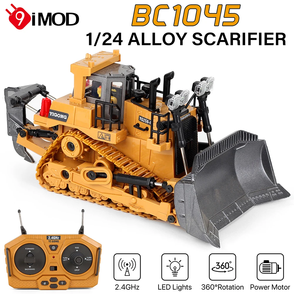 

9IMOD 1/24 RC Car Alloy Bulldozer 9CH Construction Vehicle Engineering Vehicle Remote Control Car Toys for Boys Children's Gifts