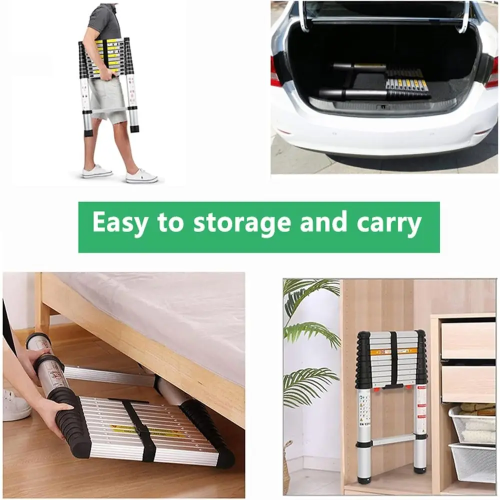 12.5FT Aluminum Telescoping Ladder with One-Touch Retraction and 330lb Load Capacity for Multipurpose Use