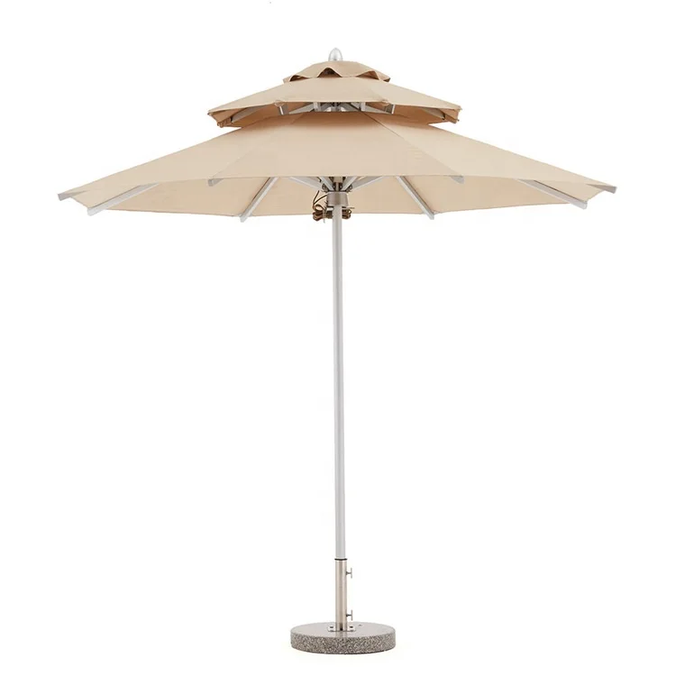Diameter 2.7M 8 Ribs Luxury Aluminum Alloy Mid-Column Waterproof Granite Base Outdoor Sunshade Umbrella for Hotel Scenic Spot