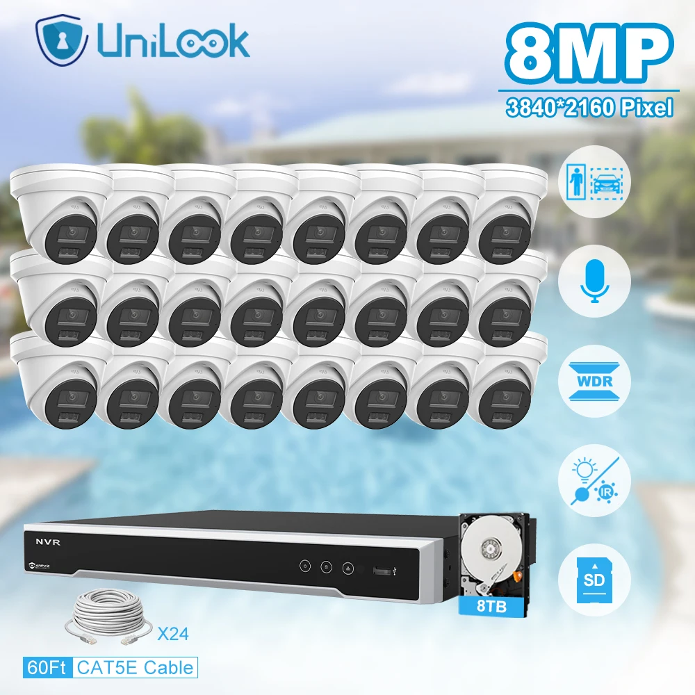 Unilook Kit sistem kamera IP Mini 8MP perlindungan keamanan kamera IP 32pcs kamera IP dalam ruangan 32CH NVR sistem keamanan CCTV tampilan P2P IP66