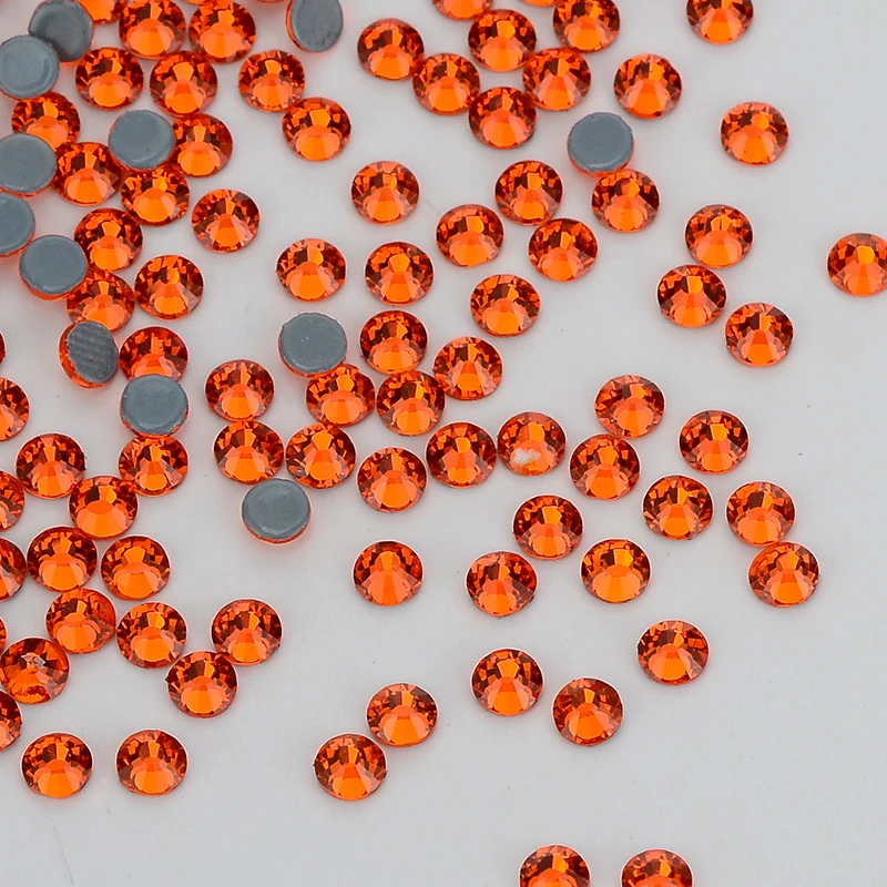 High Quality Orange Flat Back HotFix Rhinestones Glass Hot Fix Crystals Rhinestones For Clothing Bags Shoes Nail Art Crystal