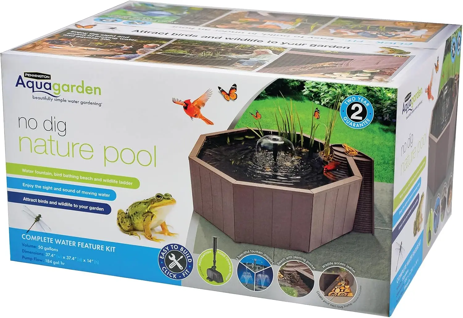 Dig Free Wildlife Water Feature Kit Draw Backyard Birds Includes Pond Structure Liner Fountain Pump Nature Ladder Planting Pocke
