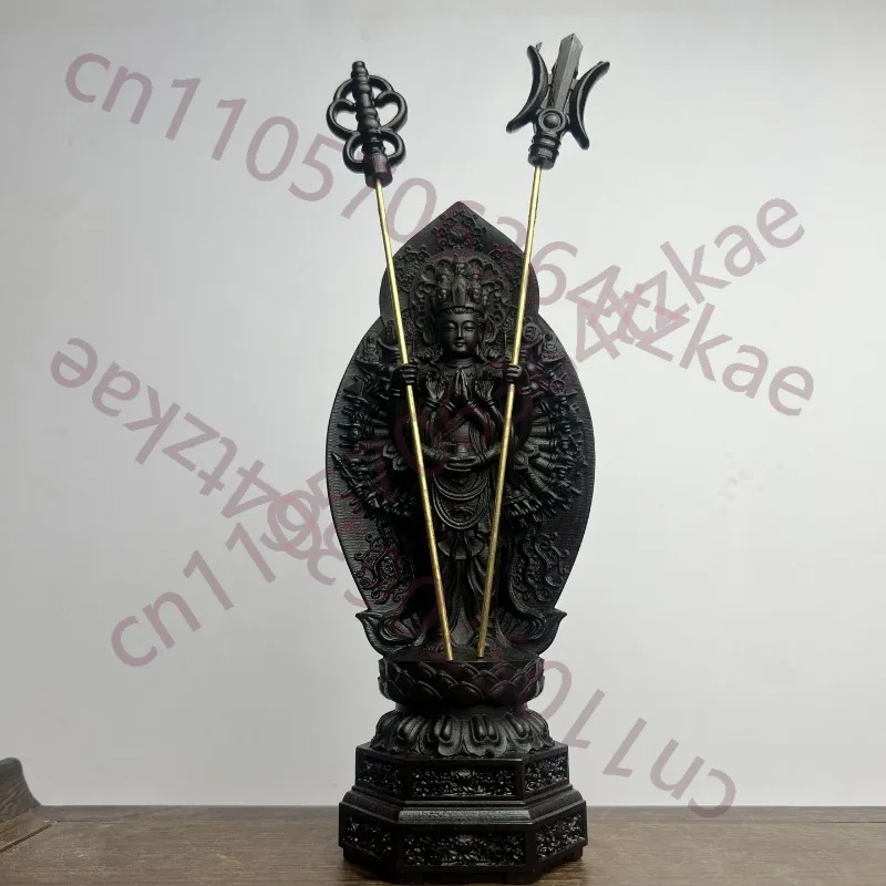 

Hand-Carved Agarwood Thousand-Hand Guanyin Statue - 7.5"x2.8" Solid Wood Buddha Figurine for Home Temple Decor & Feng Shui