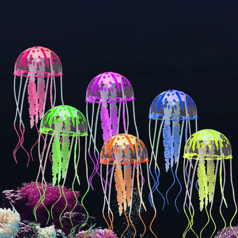 Colorful Jellyfish Artificial Glowing Effect Silicone Fish Tank Aquarium Decor Submarine Ornament Decoration