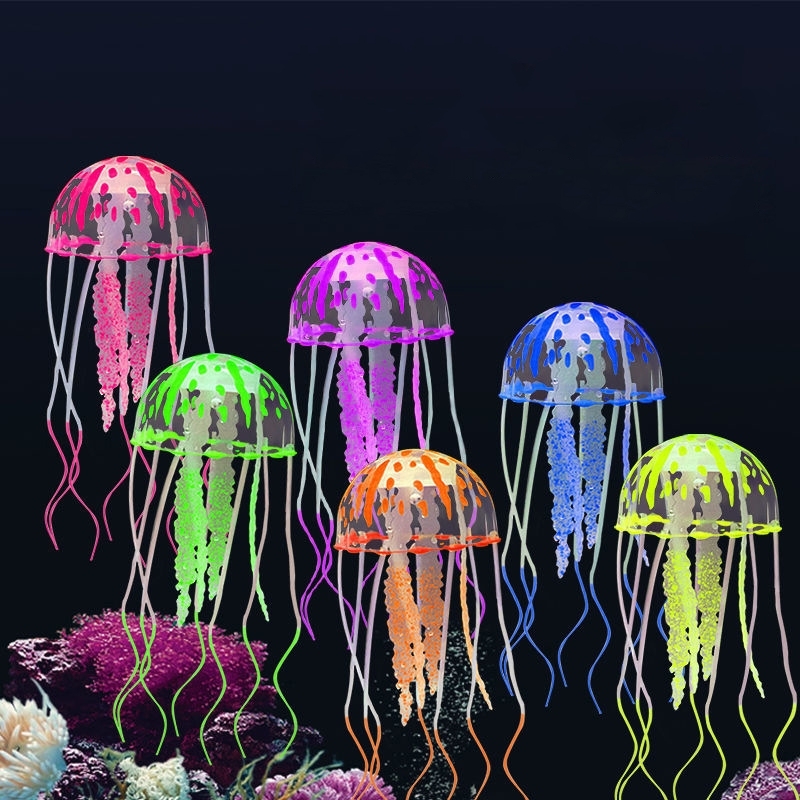  Colorful Jellyfish Artificial Glowing Effect Silicone Fish Tank Aquarium Decor Submarine Ornament Decoration 