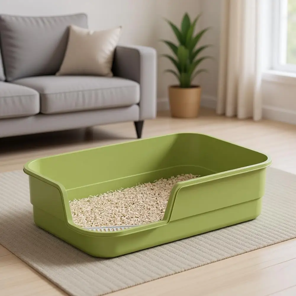 

Extra Large Litter Box with High Sides for Indoor Cats, Low Entry, Easy Clean, Anti-Splashing, 23.6 x 15.7 x 5.9 (Green)