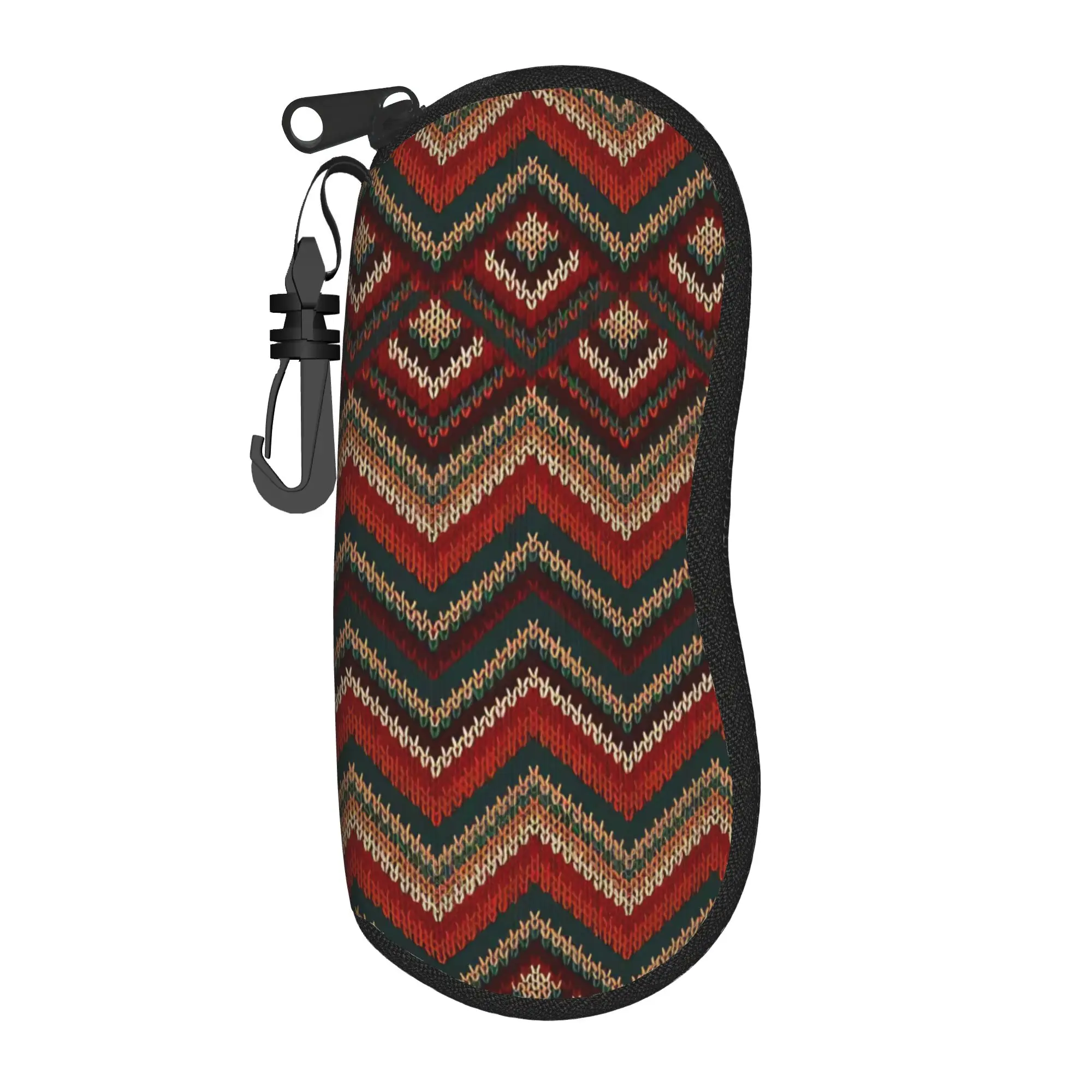 Retro Bohemian Woven Pattern  Glasses Case  Zipper Sunglasses Case Male Female Travel Eyeglass Protector Cute Eyewear Accessory