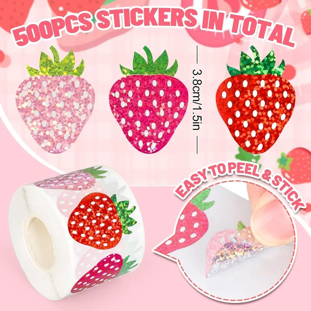 500Pcs Laser Strawberry Stickers PVC Graffiti Decals for Summer Gift Packaging