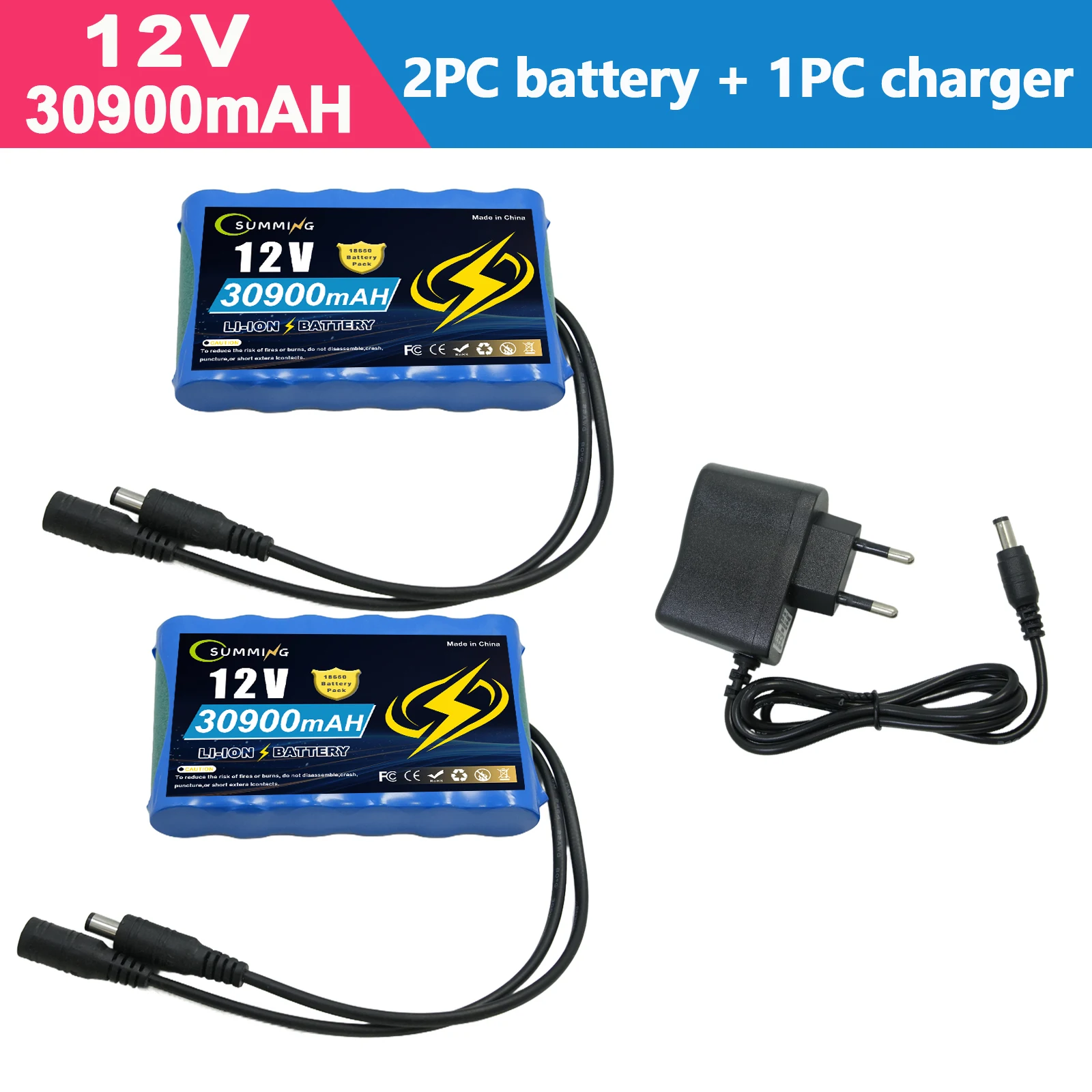 

New Upgraded 12V 30900mah Battery Rechargeable Lithium Ion Battery Pack Capacity DC 12.6v 30.9Ah CCTV Cam Monitor +Charger