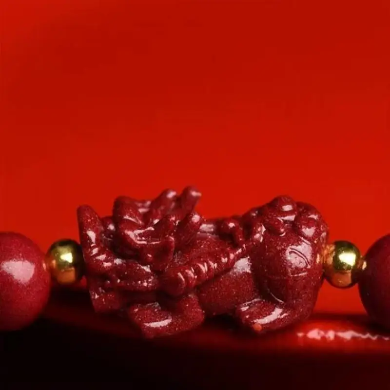 Zinnober-Pixiu-Armband mit handgeflochtenem Seil, Glücksbringer, rotes Armband für Damen und Herren, Schmuckzubehör. – Detail 7