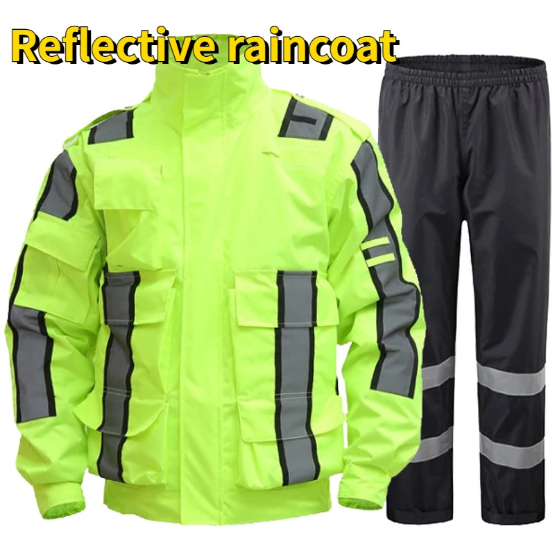 

Reflective raincoat, traffic suit, fluorescent green split suit, motorcycle riding rain pants, male motorcycle rider