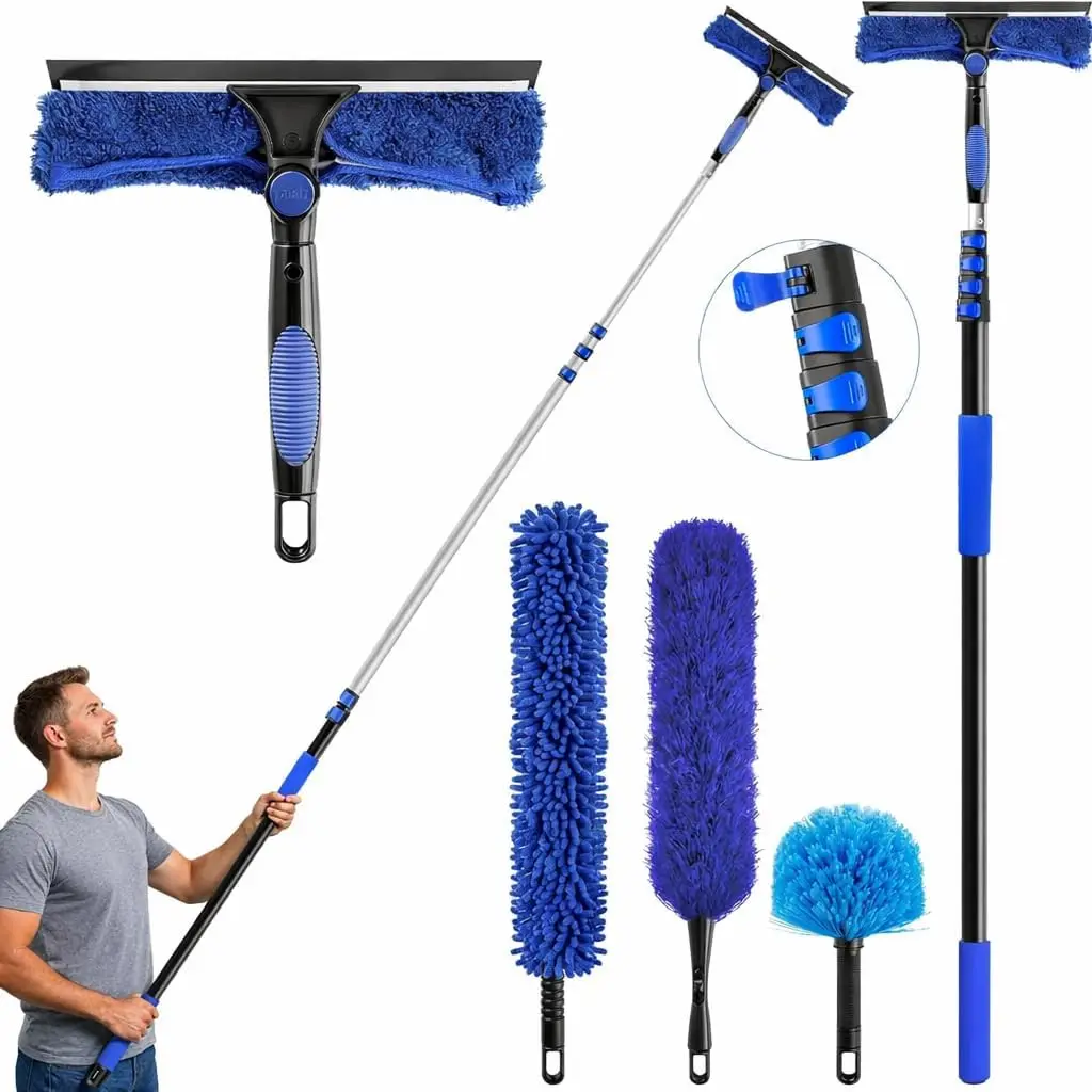 

26ft High Reach Duster Kit, 5-20ft Fan & Window Cleaner Set, Versatile Dusting Set with 5 Replaceable
