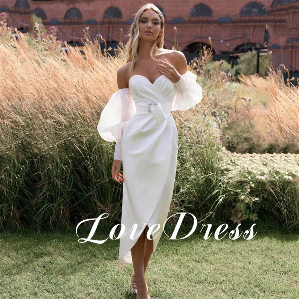 Love Elegant Sweetheart Pleats Stain Sequins Belt Wedding Dress Sexy Sleeveless Tea Length Backless Bridal Gown Vestido De Novia