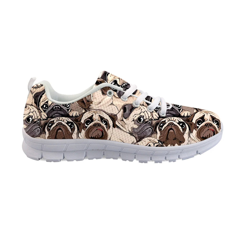 Classic Women's Low Top Walking Shoes Lace Up Casual Sneakers Women Breathable Fashion Pug Print Shoes