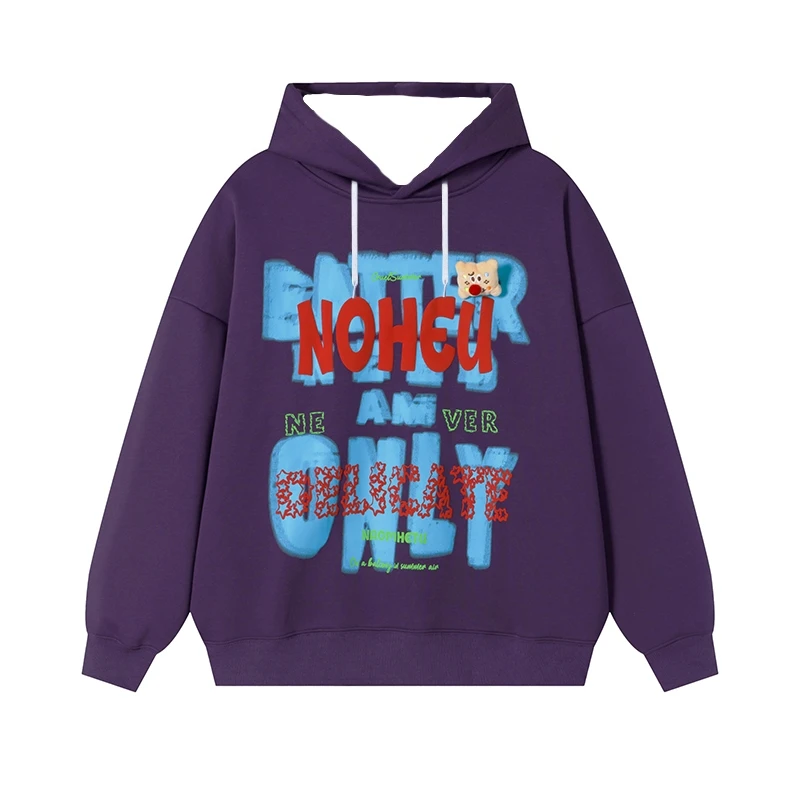 Brief Print Hoody Heren Y2k Retro Casual Herfst Winter Fleece Voorvak Losse Lange Mouw Hoodies Man