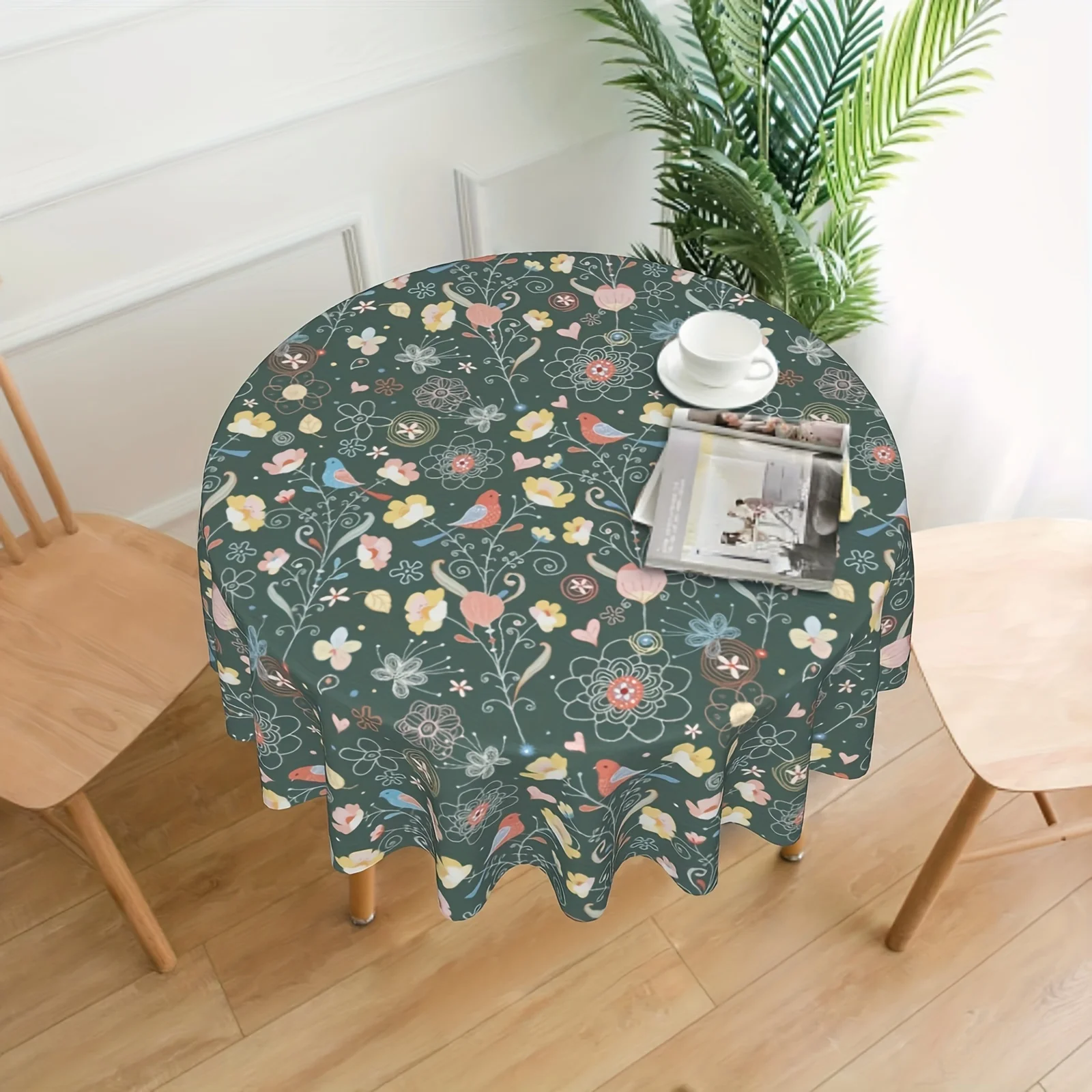 Colorful Bird Tablecloths, Bohemian Round Table Cover, Stain Resistant And Waterproof, Wrinkle Resistant Tablecloth, Gift, Holid