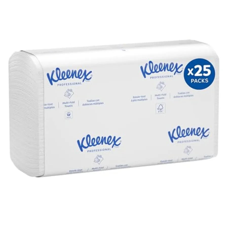 Toallas Kleenex Professional Premiere al por Mayor 13253 de Secado Rápido con Bolsillos Absorbentes, Plegables en Tres, Blancas (120 Hojas/Paquete, 25 Paquetes/Caja)
