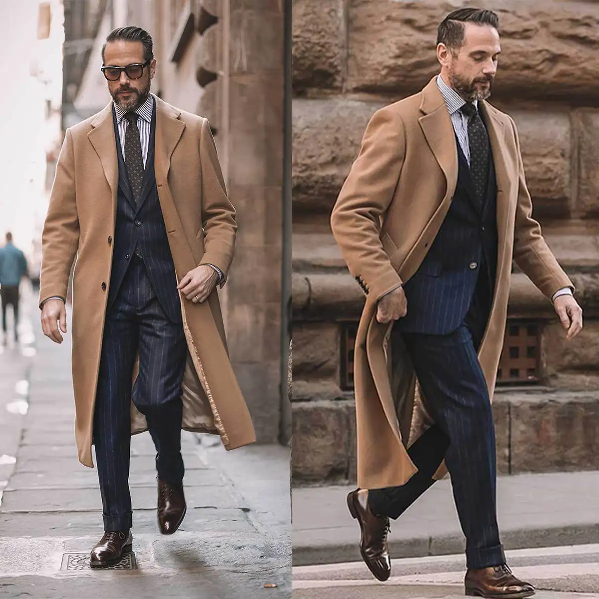 

Business Men Coat Notched Lapel Wool Blend Man Overcoat Single Breasted Long Warm 1 Piece Set Casual Jacket Suits Customized