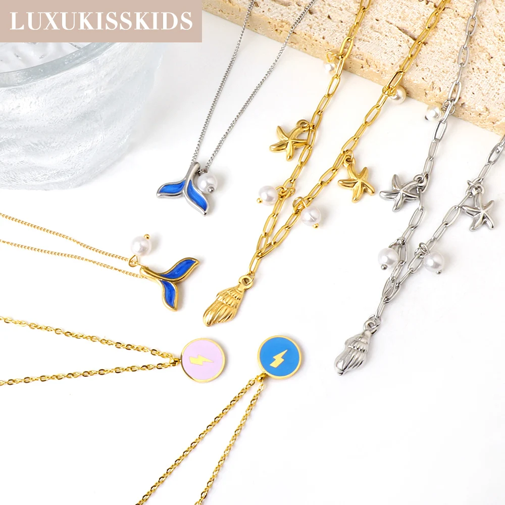 LUXUKISSKIDS Fairy Tail Pendant Necklace Summer Starfish Charms Fashion Collier Shell Sea Designer Trendy y2k Accessories Choker