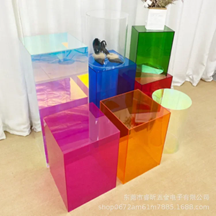 Acrylic box in the island high and low water platform window display color acrylic platform shoes and bags display cabinet.