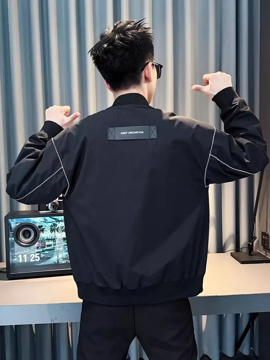 

Trendy Baseball Collar Workwear Jaet Men's Faionable Spring Autumn Outerwear Slim Fit Anti-Wrinkle Polyester Long Sve ...