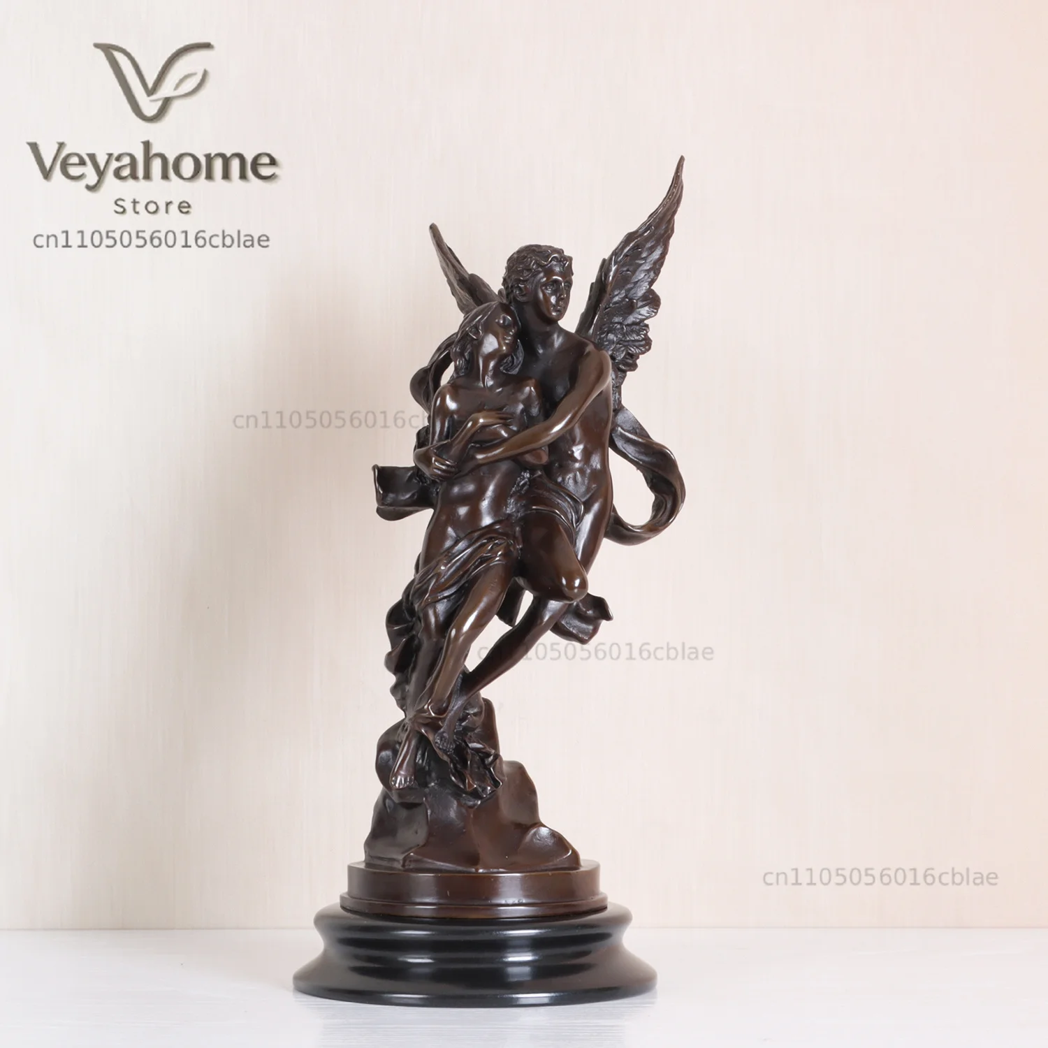 34CM Cupid and Psyche Bronze Statue Couple Love Sculpture Antique Greek God Art Anniversary Gift Ornament